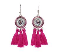 Okeeyseda Pendientes de Borlas de Flores de Sol Pendiente de Viento Nacional Retro Rosa Rojo