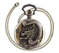 Okeeyseda Reloj De Bolsillo del Gran Dragón Retro Nostálgico Estilo En Relieve Bronce Grande