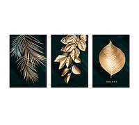 Okeeyseda TríPtico NóRdico Mural de Planta Entrada de Restaurante Sala de Estar Hoja Abstracta Dorada Lienzo Pintura Pintura Decorativa
