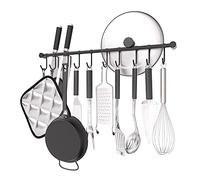 OKEPOO Soporte para utensilios de pared de acero inoxidable de 20 pulgadas con 10 ganchos deslizantes silenciosos, organizador de herramientas para cocina (negro)