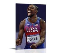 OKFPLM Póster de estilo retro de Noah Lyles, arte de pared, impresión asiática vintage para decoración de dormitorio y sala de estar, 50 x 75 cm, estilo marco