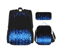 OKFSTY Blue Flame - Mochila de 3 piezas, 16 pulgadas para niños, preescolar, primaria y fiambrera, peso ligero, Black, Talla única, Juego de mochila escolar