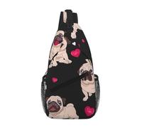 OKFSTY Bonita bolsa de pecho con estampado de carlino en diagonal, bonitos estampados adecuados para hombres, senderismo, viajes diarios al aire libre, viajes largos, Black, Talla única