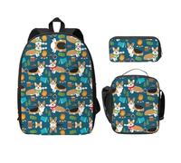 OKFSTY Corgi - Juego de mochilas con lonchera y estuche para sesiones de estudio en la biblioteca, Black, Talla única, Organizador de bolsas