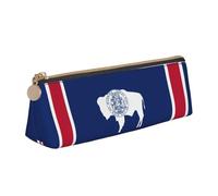OKFSTY Estuche de piel portátil con diseño triangular clásico de la bandera del estado de Wyoming con gran capacidad de almacenamiento, White, Talla única, Neceser de maquillaje