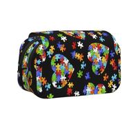 OKFSTY Estuche para lápices de doble capa con diseño de rompecabezas de concienciación sobre el autismo, estuche de almacenamiento de gran capacidad para suministros escolares para niños, Black, Talla