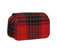 OKFSTY Estuche para lápices de doble capa con estampado a cuadros rojos y negros, bolsa de almacenamiento de gran capacidad para suministros escolares para niños, Black, Talla única, Organizador de