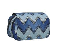 OKFSTY Estuche para lápices de doble capa con estampado de mezclilla azul degradado, bolsa de almacenamiento de gran capacidad para suministros escolares para niños, Black, Talla única, Organizador de