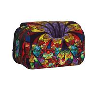 OKFSTY Estuche para lápices de doble capa con estampado de vidrieras de flores, bolsa de almacenamiento de gran capacidad para suministros escolares para niños, Black, Talla única, Organizador de