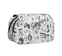 OKFSTY Estuche para lápices de doble capa con impresión de videojuegos para niños, bolsa de almacenamiento de gran capacidad para suministros escolares para niños, Black, Talla única, Organizador de