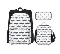 OKFSTY Fish and Shark - Mochila de 3 piezas, 16 pulgadas para niños, preescolar, primaria y fiambrera, peso ligero, Black, Talla única, Juego de mochila escolar