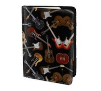 OKFSTY Funda para pasaporte con estampado de guitarras, de cuero vacuno impreso personalizado, funda para pasaporte de viaje, 5.5 pulgadas, Black, Talla única