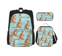 OKFSTY Funny for Kangaroo Zoo - Mochila de 3 piezas, 16 pulgadas para niños, preescolar, primaria y fiambrera, peso ligero, Black, Talla única, Juego de mochila escolar