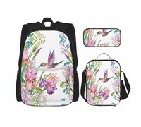 OKFSTY Garden with Birds and Flowers - Mochila de 3 piezas, 16 pulgadas, para niños preescolar, primaria y fiambrera, peso ligero, Black, Talla única, Juego de mochila escolar