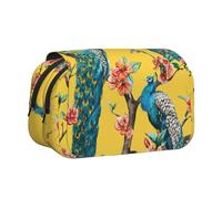 OKFSTY Hermoso estuche para lápices de doble capa con estampado de pavo real, bolsa de almacenamiento de gran capacidad para suministros escolares para niños, Black, Talla única, Organizador de bolsas