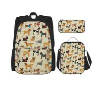 OKFSTY Hound Dogs - Mochila de 3 piezas, 16 pulgadas para niños, preescolar, primaria y fiambrera, peso ligero, Black, Talla única, Juego de mochila escolar