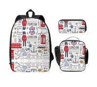 OKFSTY I Love London - Mochilas con lonchera y estuche para sesiones de estudio en la biblioteca, Black, Talla única, Organizador de bolsas