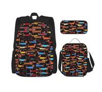 OKFSTY I Love My Dog Dachshunds - Mochila de 3 piezas, 16 pulgadas para niños, preescolar, primaria y fiambrera, peso ligero, Black, Talla única, Juego de mochila escolar
