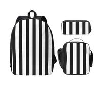 OKFSTY Juego de mochilas a rayas blancas y negras con lonchera para sesiones de estudio en la biblioteca, Black, Talla única, Organizador de bolsas