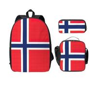 OKFSTY Juego de mochilas de bandera noruega con lonchera y estuche para sesiones de estudio en la biblioteca, Black, Talla única, Organizador de bolsas