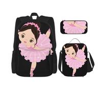 OKFSTY Little Ballerina Dancing Girl - Mochila de 3 piezas, 16 pulgadas para niños, preescolar, primaria y fiambrera, peso ligero, Black, Talla única, Juego de mochila escolar