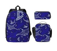 OKFSTY Manta Ray and Fish - Mochilas con lonchera y estuche para sesiones de estudio en la biblioteca, Black, Talla única, Organizador de bolsas