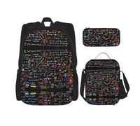 OKFSTY Math Formula - Mochila de 3 piezas, 16 pulgadas para niños, preescolar, primaria y fiambrera, peso ligero, Black, Talla única, Juego de mochila escolar