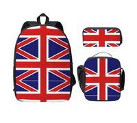 OKFSTY Mochilas con bandera inglesa con lonchera y estuche para sesiones de estudio en la biblioteca, Black, Talla única, Organizador de bolsas