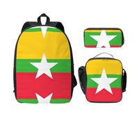 OKFSTY Mochilas con diseño de bandera de Myanmar con lonchera y estuche para sesiones de estudio en la biblioteca, Black, Talla única, Organizador de bolsas