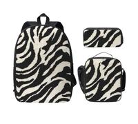 OKFSTY Mochilas de animales de cebra con lonchera y estuche para sesiones de estudio en la biblioteca, Black, Talla única, Organizador de bolsas