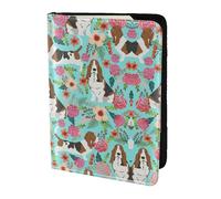 OKFSTY Sweet Basset Hound - Funda para pasaporte de viaje con estampado floral de piel de vacuno personalizada de 5.5 pulgadas, Black, Talla única