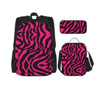 OKFSTY Zebra Tiger Leopard Red - Mochila de 3 piezas, 16 pulgadas para niños preescolar, primaria y fiambrera, peso ligero, Black, Talla única, Juego de mochila escolar