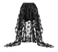 OKGD Faldas elásticas Steampunk largas para Mujer Faldas góticas de Encaje de Malla con Volantes de Tul para Mujer Conjunto de Falda de Vestido de corsé Largo Encaje-Negro,L