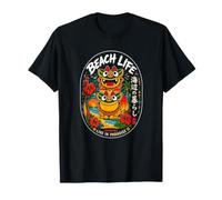 Okinawa Beach Kawaii Shisa Guardian Lions japonés Kanji Camiseta