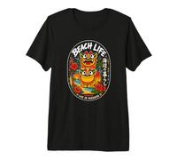 Okinawa Beach Kawaii Shisa Guardian Lions japonés Kanji Camiseta Premium