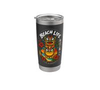 Okinawa Beach Kawaii Shisa Guardian Lions japonés Kanji Vaso térmico de acero inoxidable de doble pared