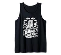 Okinawa Japón Guardian Shisa Lion Retro Hanko Kanji Souvenir Camiseta sin Mangas