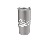 OKINAWA Japón Varsity Script Retro Vintage Estilo Deportivo Vaso térmico de acero inoxidable de doble pared