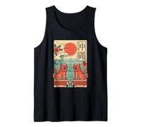 Okinawa Japón Vintage Japonés Shisa Lion Retro Kanji Diseño Camiseta sin Mangas
