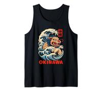 Okinawa Shisa japonés Kanji Lion Retro Anime Japón Souvenir Camiseta sin Mangas