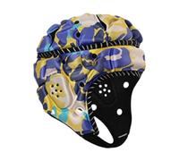 Okiyakusama Casco de Rugby para Adultos Protector Acolchado Ergonómico con Espuma de Alta Densidad Absorción de Choques Transpirable Tiras Reflectantes Adecuado P, Azul Amarillo