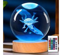 OkiyiD 3D Axolotl Bola de Cristal Luz Nocturna con Mando a Distancia Lámparas de Bola de Cristal para Amigo Cumpleaños Vacaciones Cool Juguetes Decoración Regalos para Niños Niñas