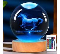 OkiyiD Bola de cristal de caballos, lámpara de caballos, luz nocturna para habitación infantil, bonita decoración de habitación, con mando a distancia, 16 colores, regulable, regalo para los amantes