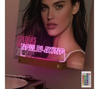 OkiyiD Light Up Now Playing - Soporte de pared para discos de vinilo, soporte para discos, decoración de pared, base de madera LED, 16 colores cambiantes con control remoto, almacenamiento de álbumes