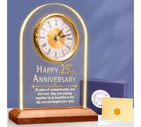 OkiyiD Reloj de cuarzo iluminado para regalo de boda de 25 aniversario con base de madera, 25 años de boda de plata para parejas, padres, iluminación blanca cálida suave para decoración de 25