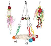 OKJHFD 3PCS Parrots Toy Set Hanging Stand Swings Bird Chewing Toys Rattan Ball Pendant Decor for Parakeets,Budgie, Conure, Cockatiel,Lovebird