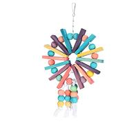 OKJHFD Parrot Hanging Chew Toy Bird Bite Swing with Colorful Wood Beads Bells for Parrot Macaw African Greys Cockatiels Cage Accessories -Colorful Wood Toy