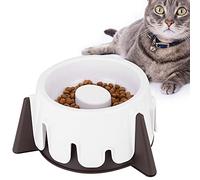 OKJHFD Raised Ceramic Cat Slow Feeder Bowl, Elevated Cat Plate with Stand, Slow Bowl for Wet and Dry Food, Whisker Friendly Pet Feeder for Kitten and Small Dog for Pet Gift