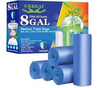 OKKEAI Bolsas de basura biodegradables de cocina de 30 litros, bolsas de reciclaje más gruesas de 0.98 mil, forros medianos para papeleras para oficina en casa, césped, baño, 60 unidades, color azul
