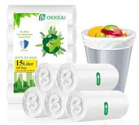 OKKEAI Bolsas de basura blancas de 15 l para papelera, con pedal, 100 unidades, pequeñas bolsas de basura de plástico para baño, cocina, inodoro, oficina